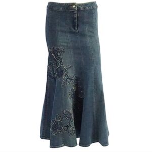 Roberto Cavalli Denim Skirt with Embroidery